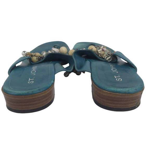 St. John Turquoise Flip Flops Charms Chain Beads Thong Sandals Size 10 FLAW - Picture 9 of 15
